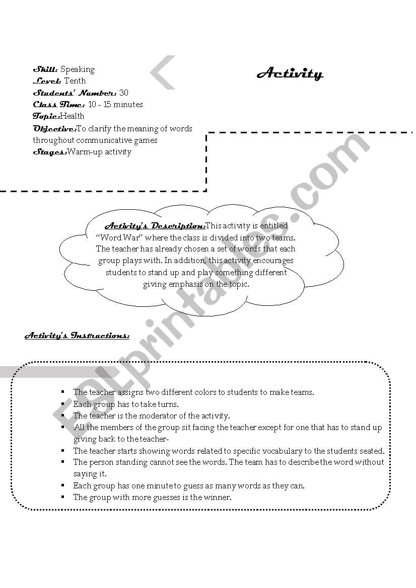 word war worksheet