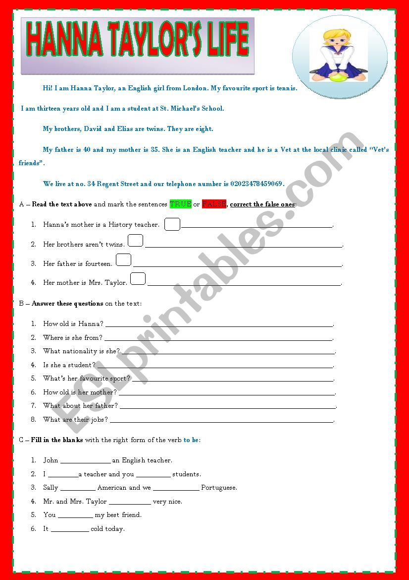 HANNAÂ´S LIFE worksheet