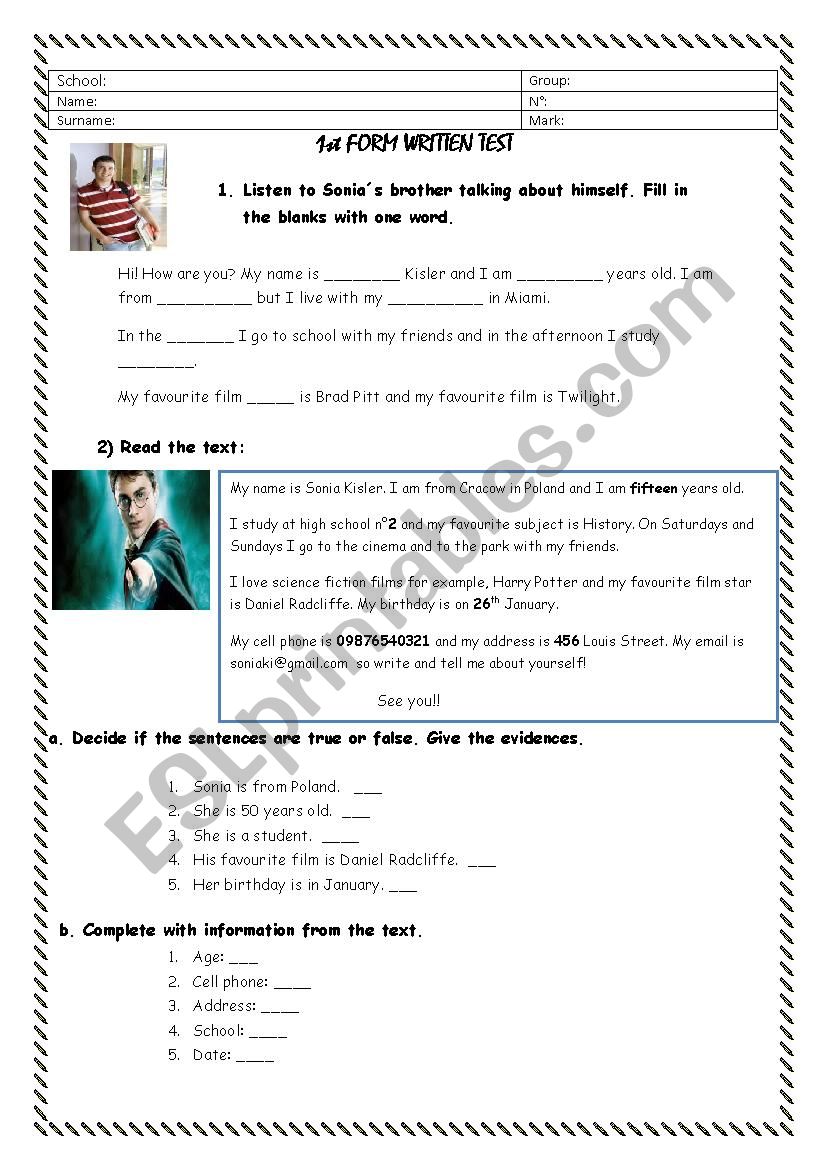 English test worksheet