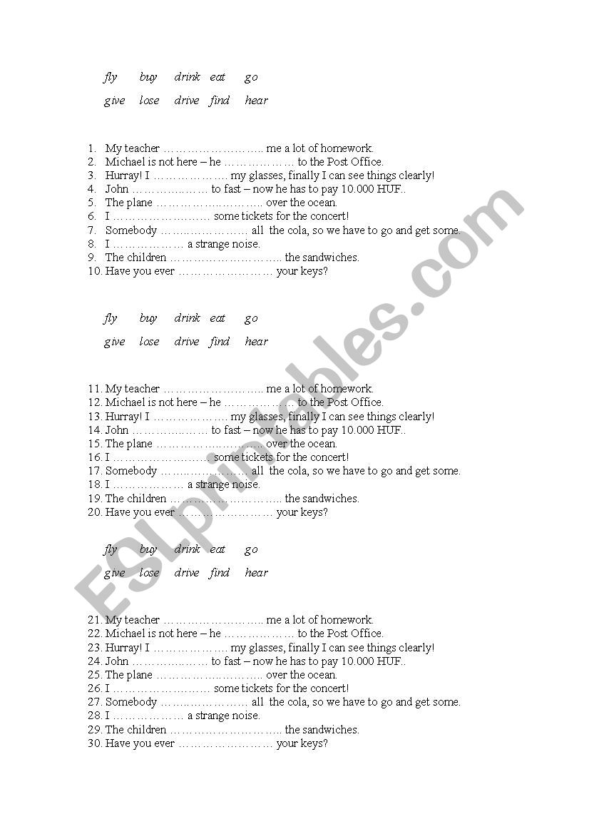 Present perfect worksheet