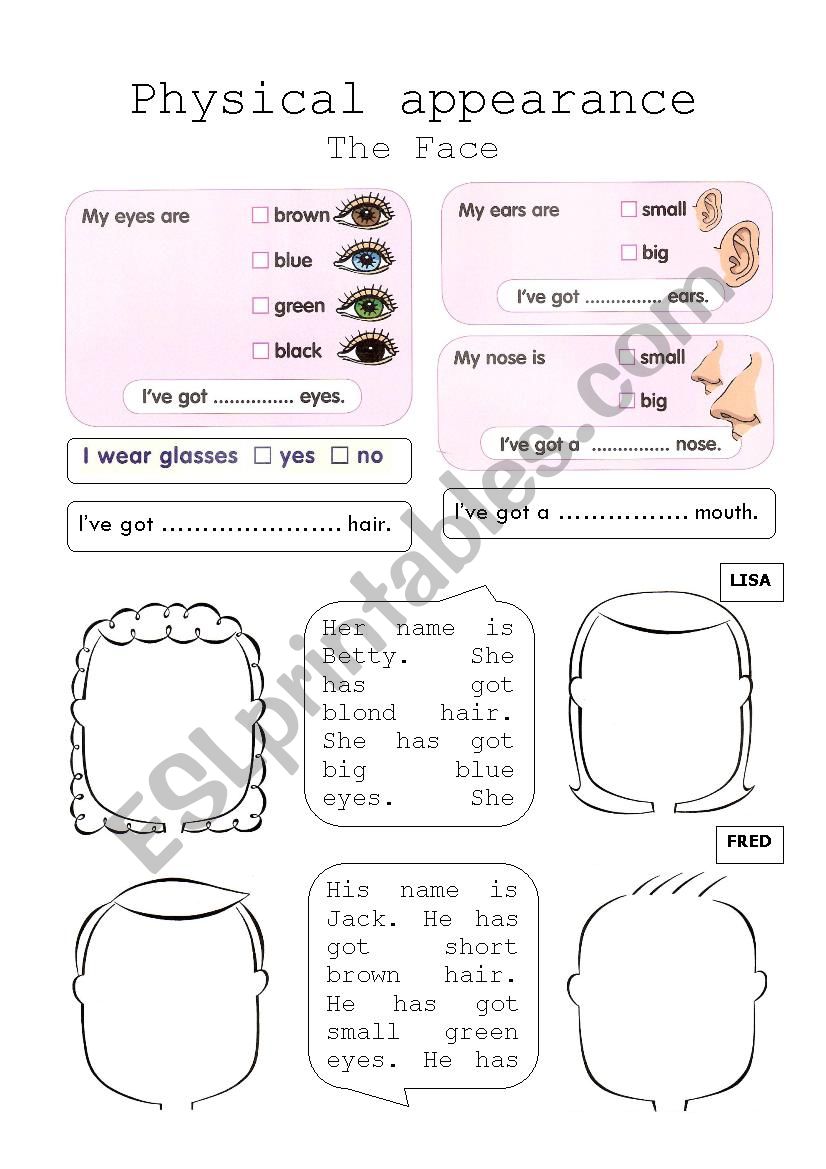 My face worksheet