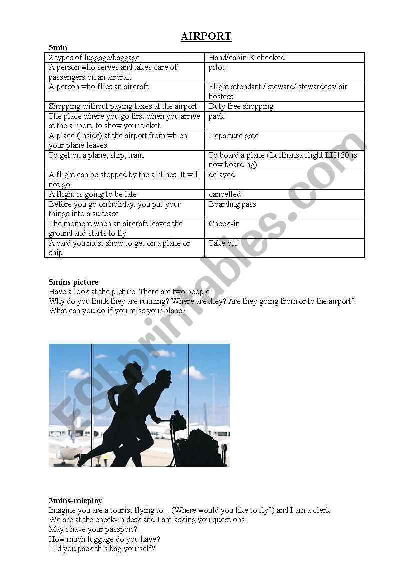 Airport worksheet