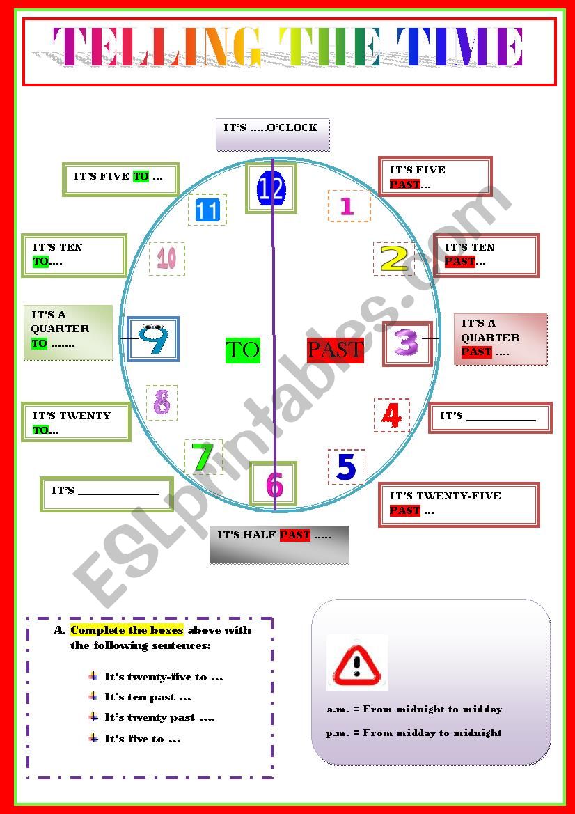 TELLING THE TIME - FLASHCARD AND WORKSHEET