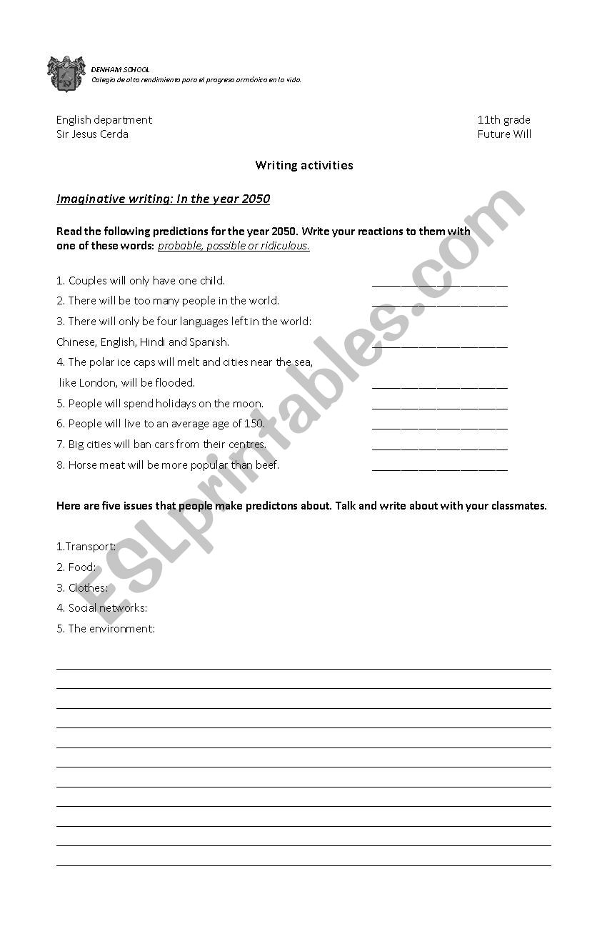 The world in 2050 worksheet