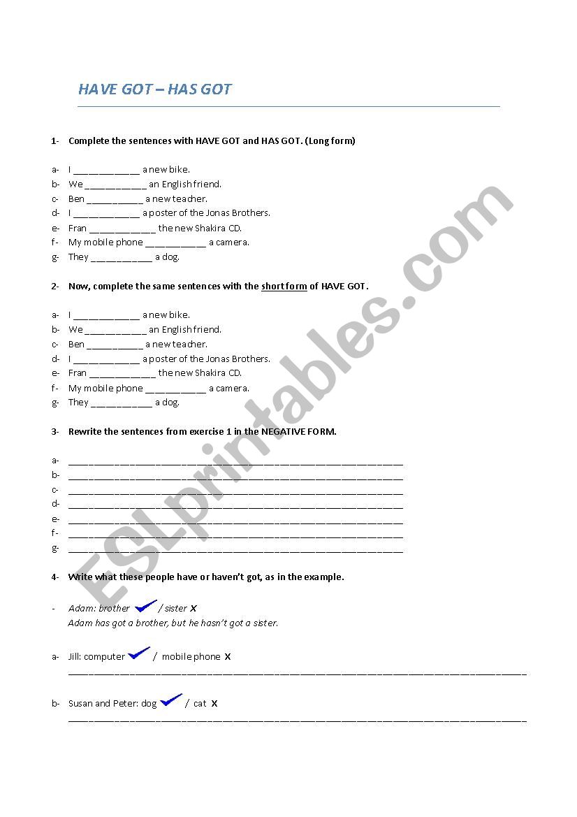HAVE GOT  worksheet