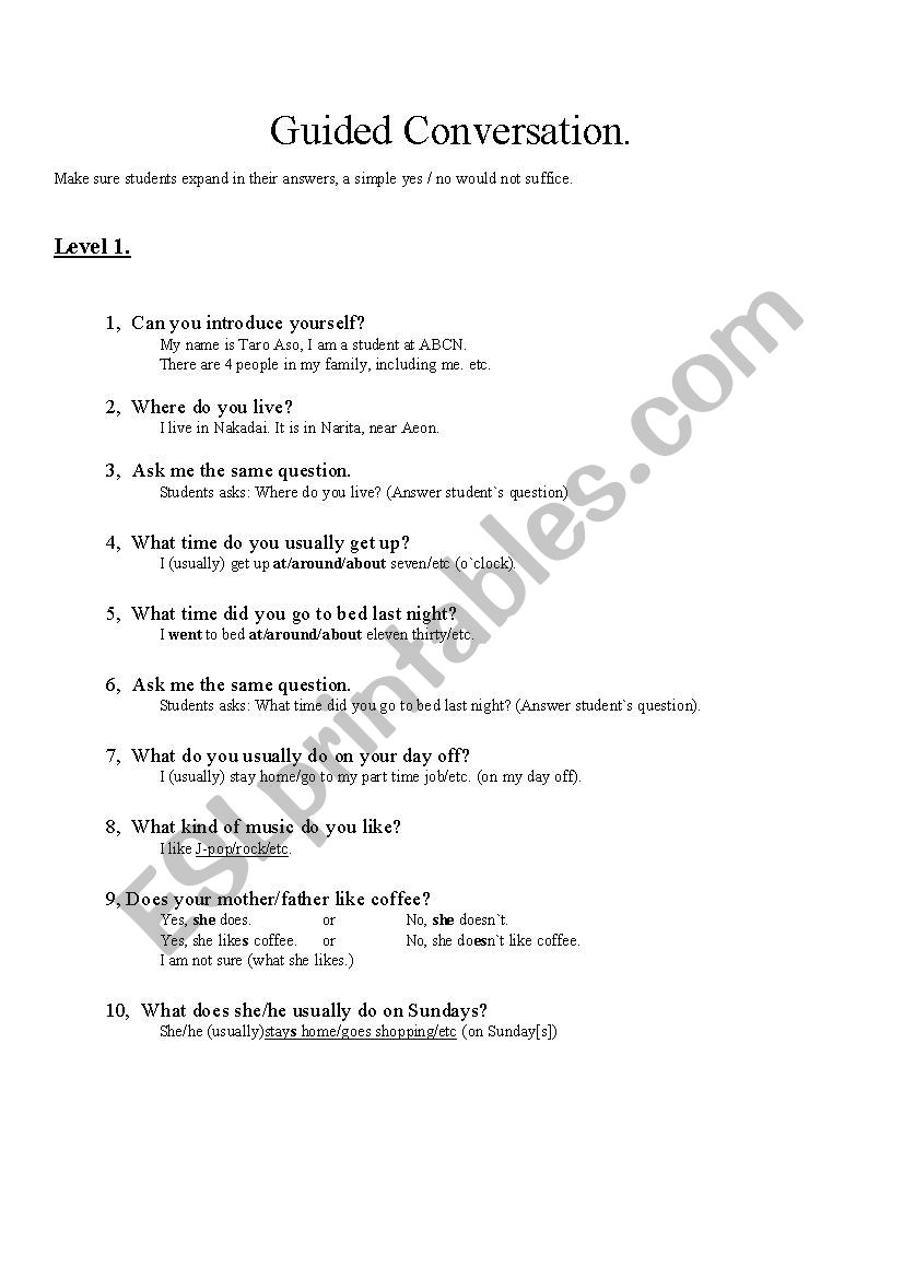 Guided conversation worksheet