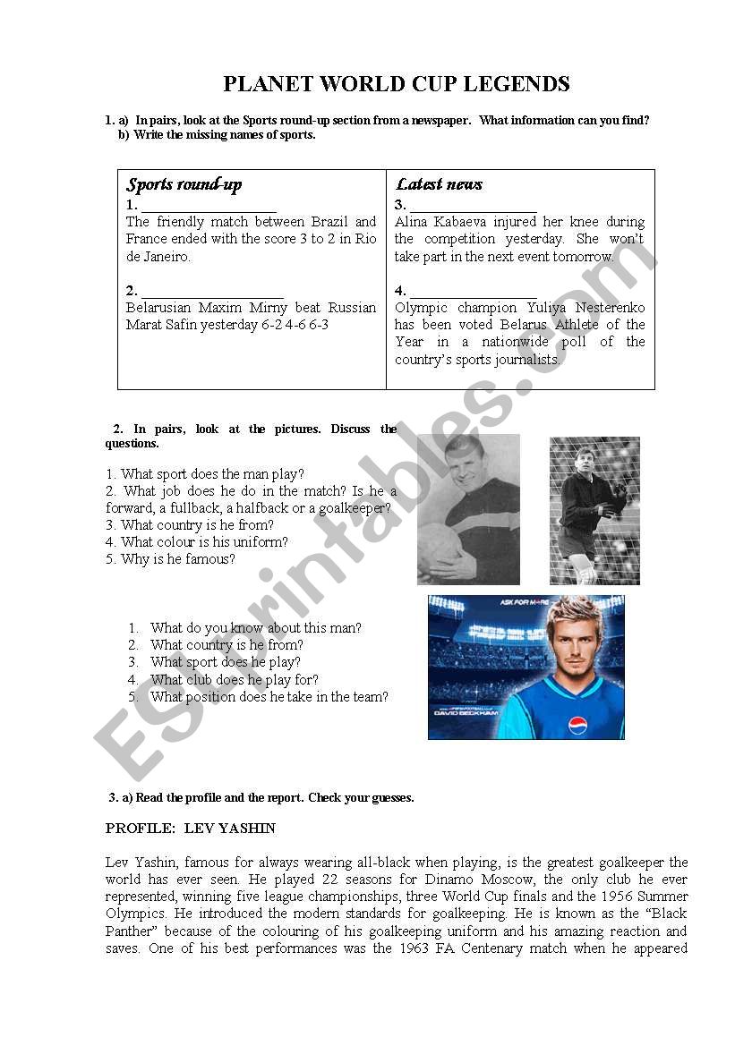 Planet World Cup Legends worksheet