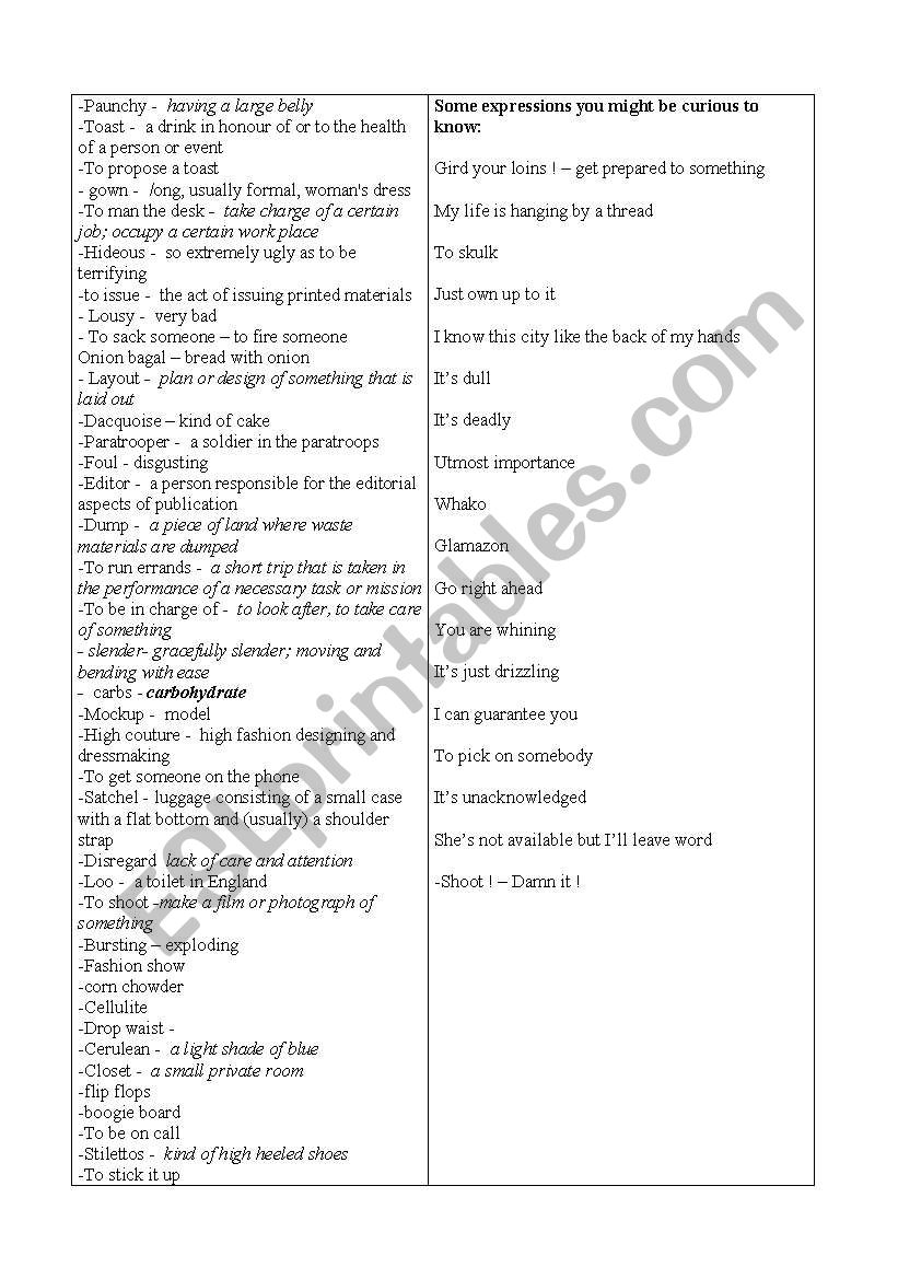 The devil wears Prada worksheet