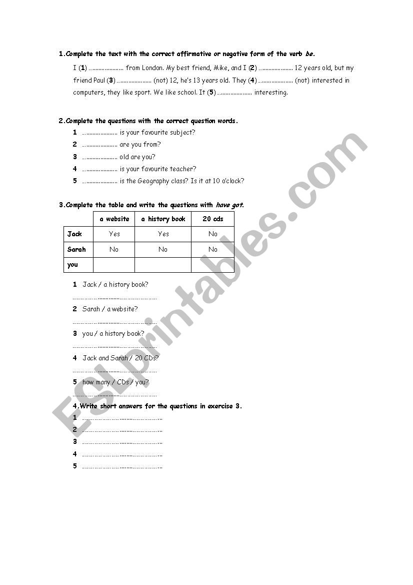 Some and Any worksheet