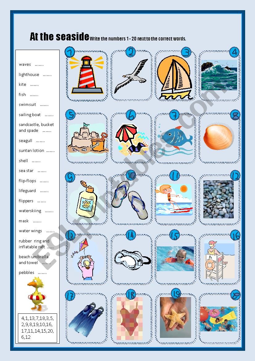 AT THE SEASIDE worksheet