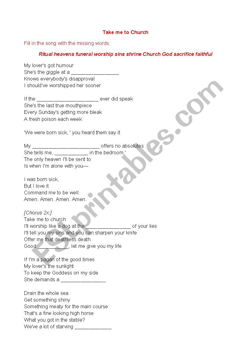 Hozier worksheet