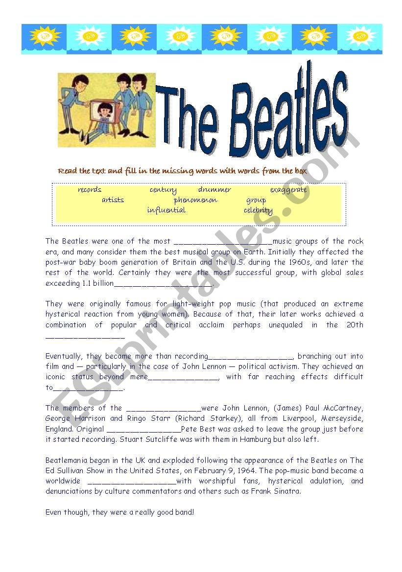 The Beatles- reading and song worksheet