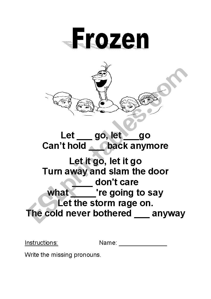 Frozen song chorus worksheet