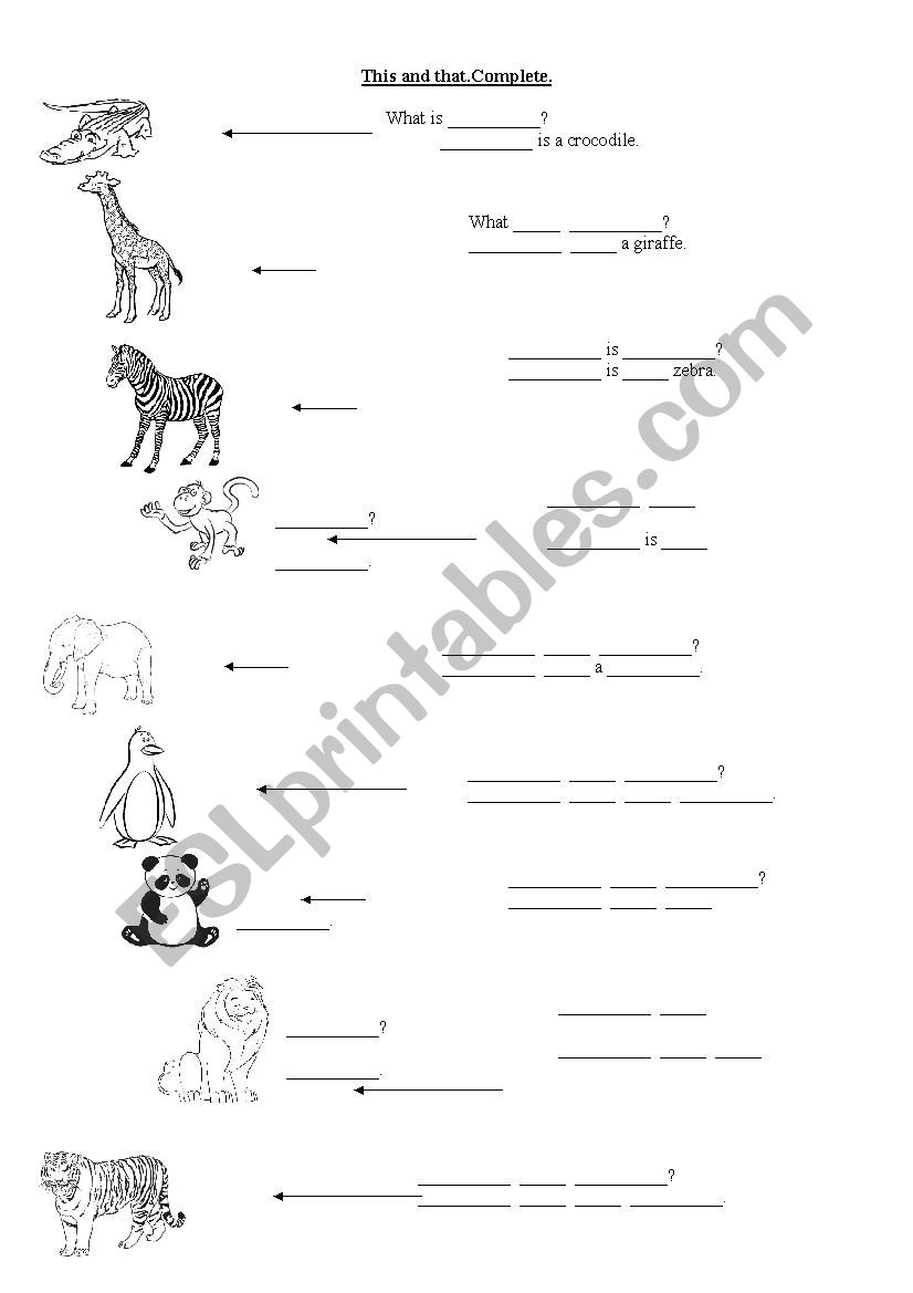 This/that is a wild animal worksheet