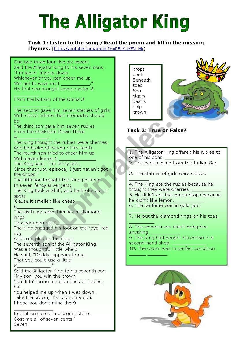 The Alligator King worksheet