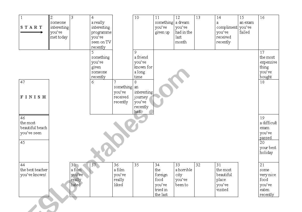 PRESENT PERFECT GAME worksheet