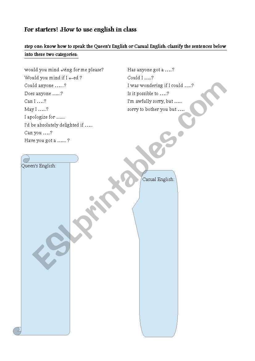 classroom english activities worksheet