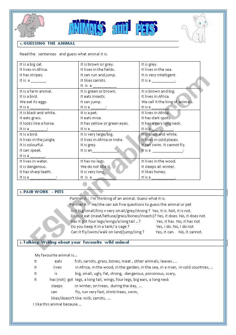 Animals and pets  worksheet
