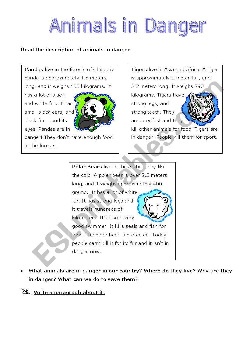 Animals in Danger worksheet