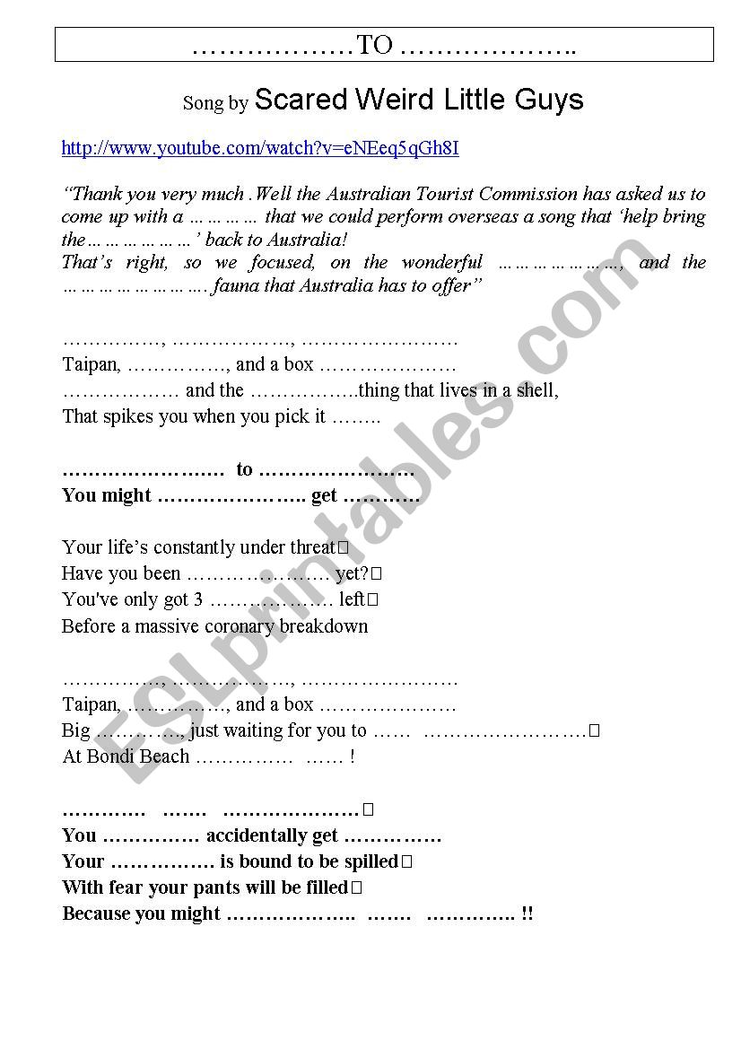 Come to Australia - Song  worksheet
