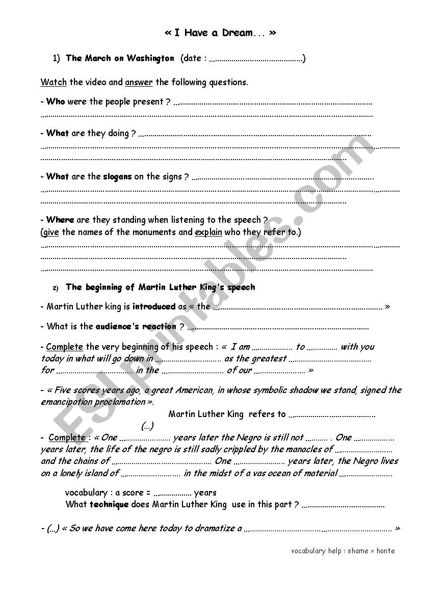 Martin Luther King : Â´I Have a Dream speechÂ´ + March on Washington