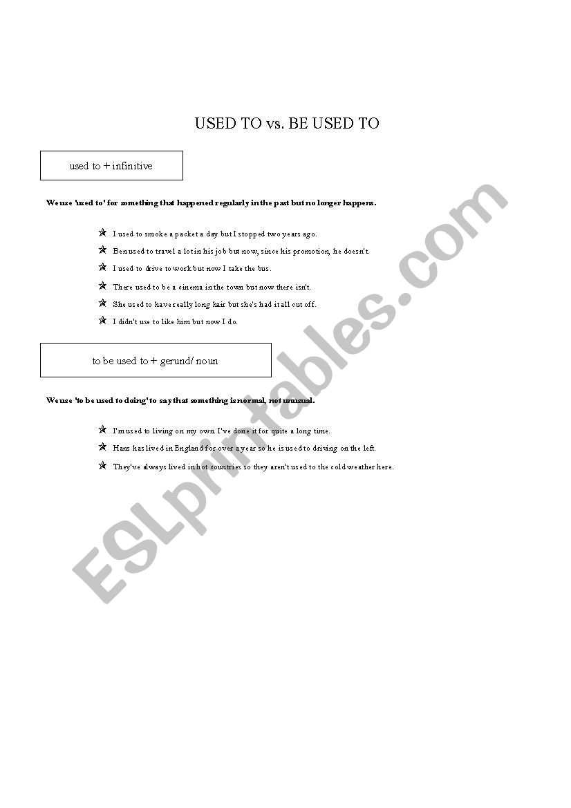 use to vs be used to worksheet