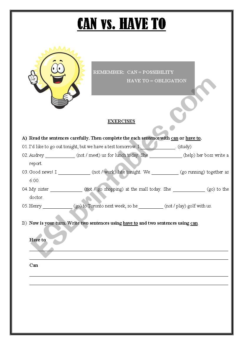 Can vs Have to worksheet