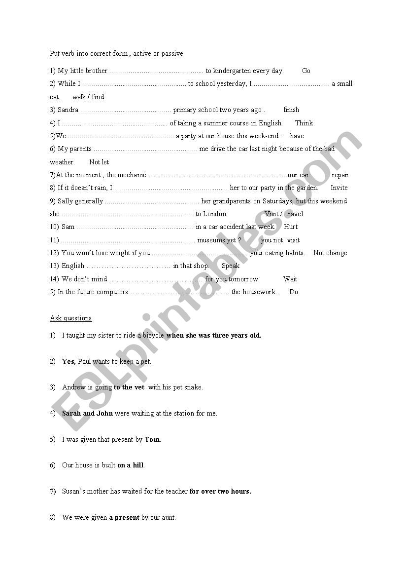 Passive voice worksheet