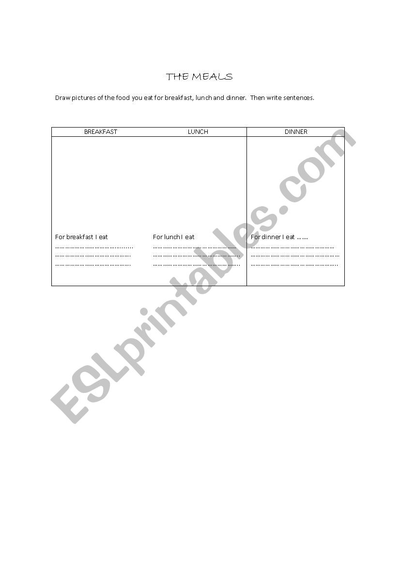 Meals worksheet