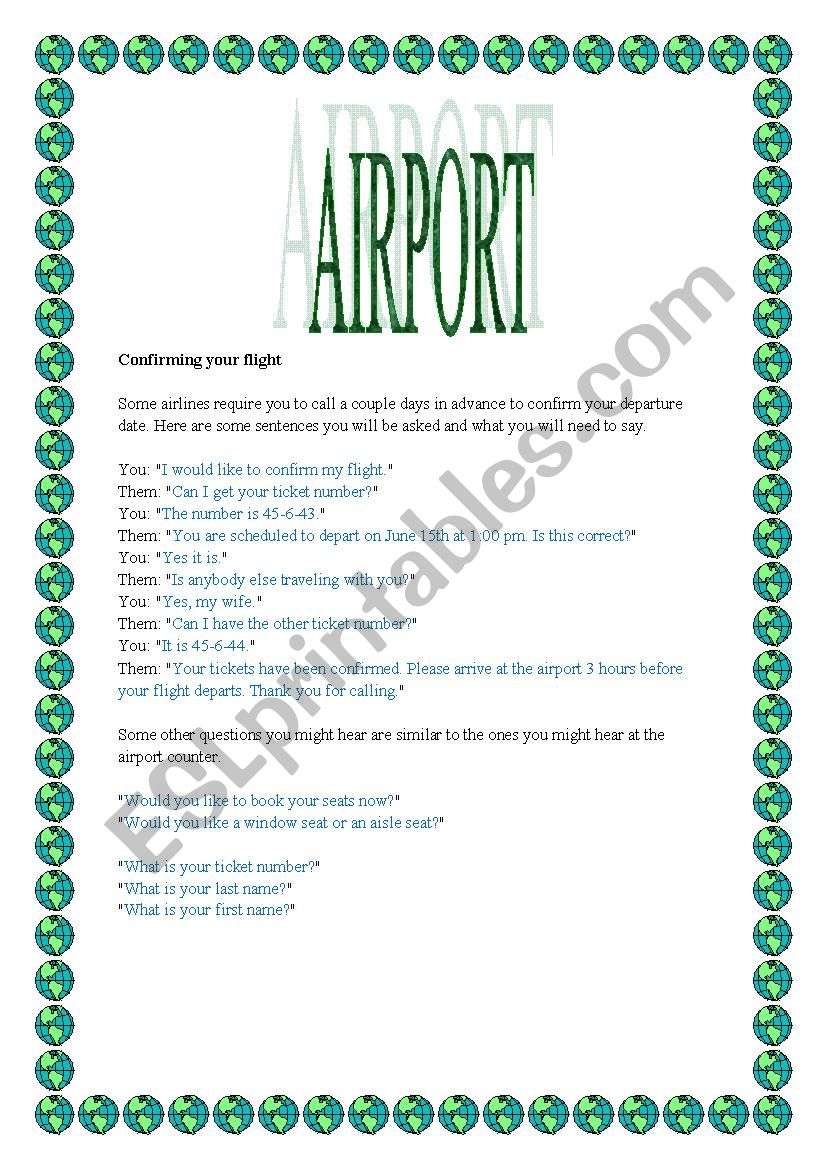 AT THE AIRPORT worksheet