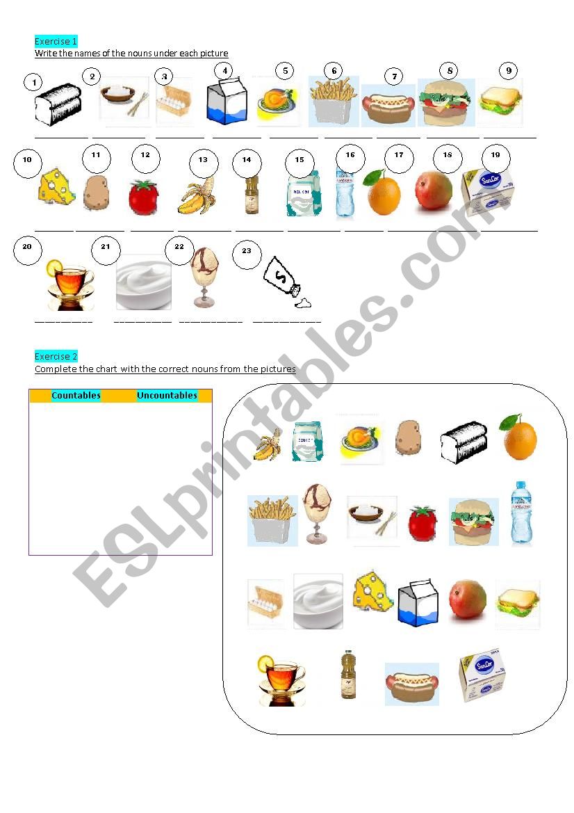 countables- uncountables worksheet