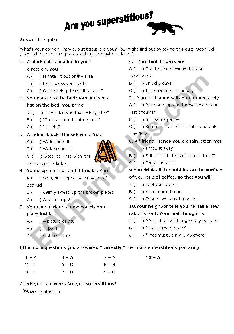 Are you superstitious? worksheet