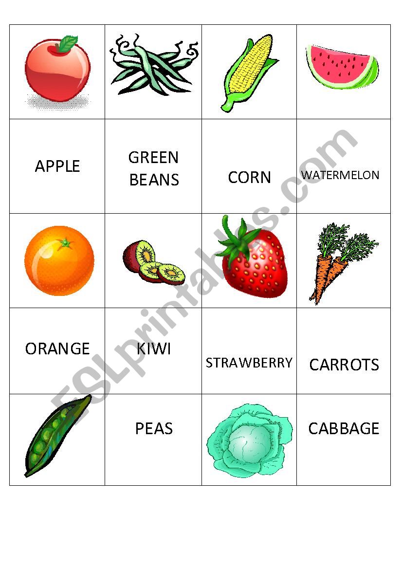 Fruits and Vegetable Matching worksheet