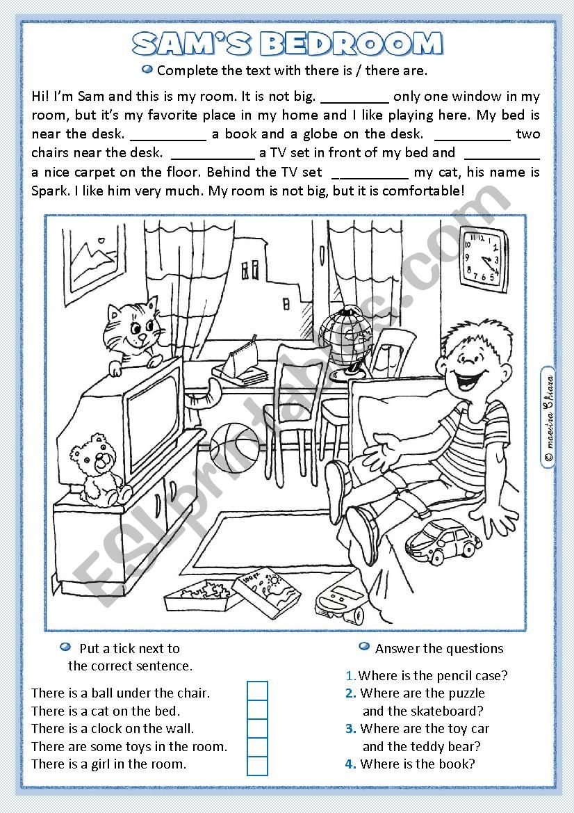 Sams bedroom worksheet