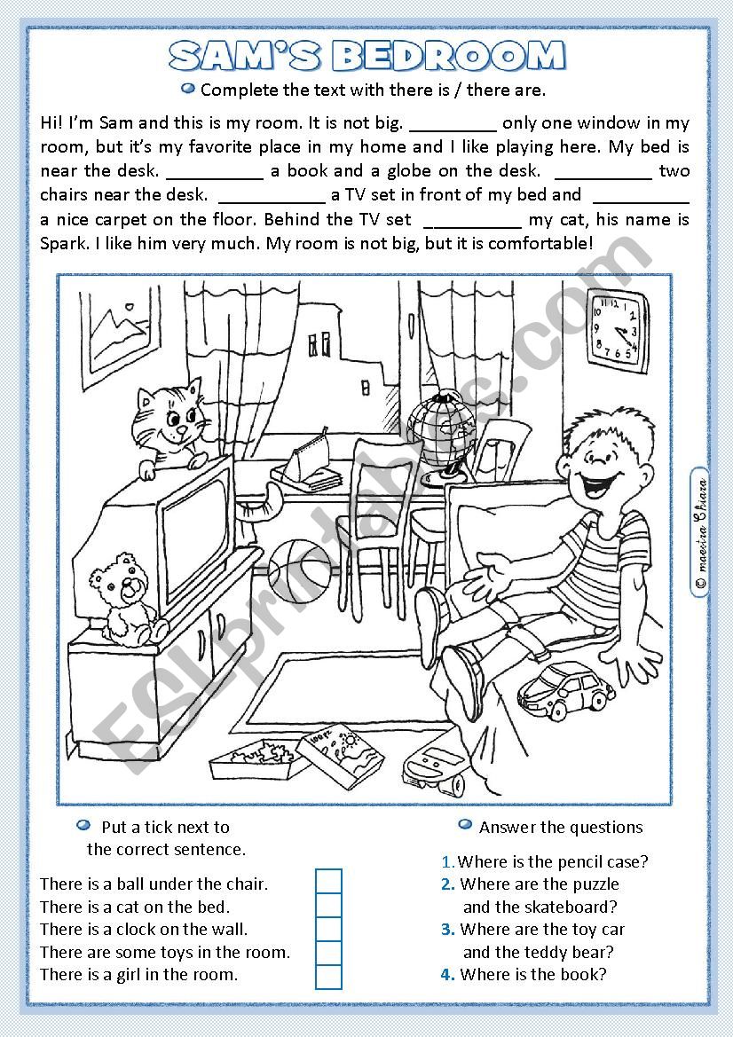 Sams bedroom worksheet