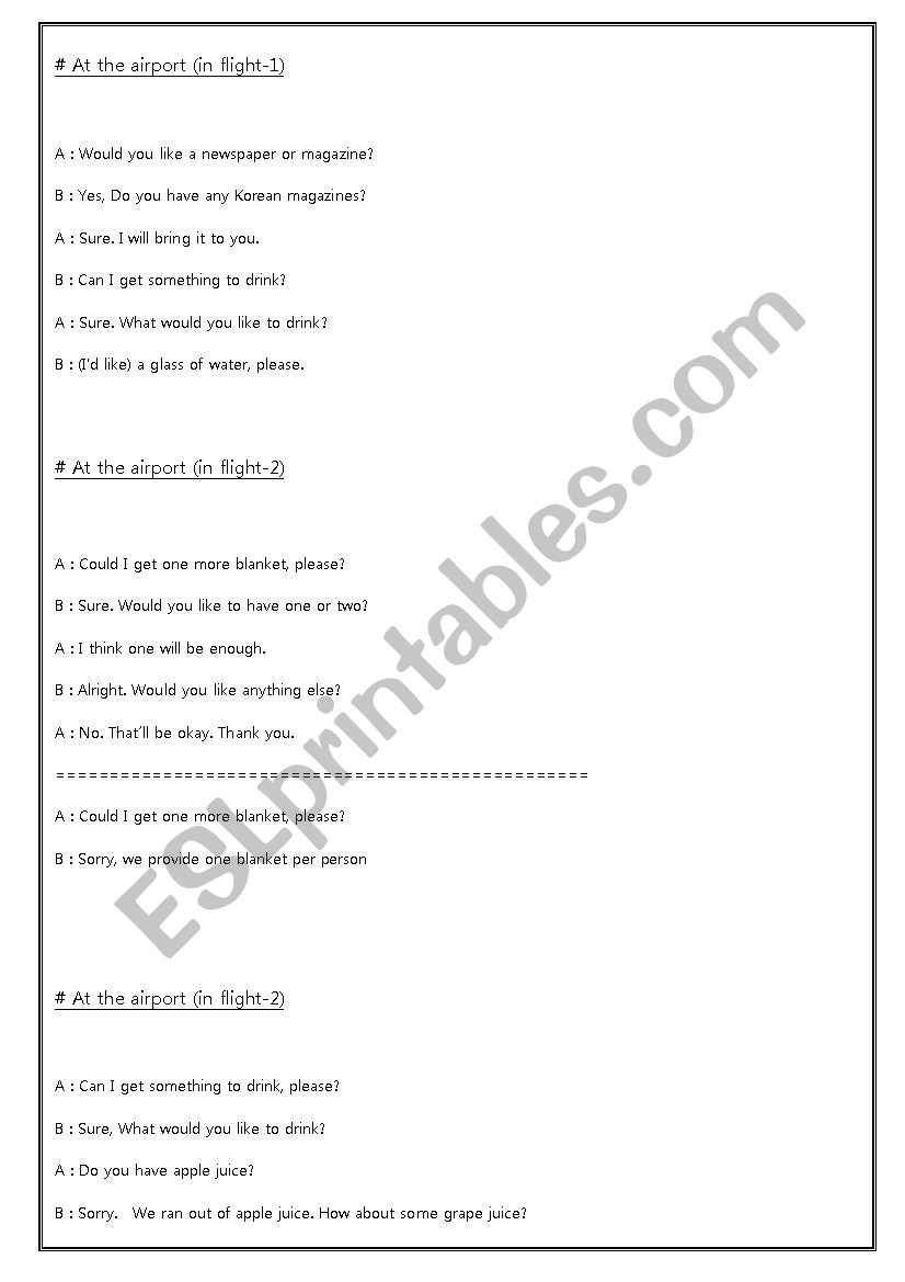 at the airport conversation worksheet