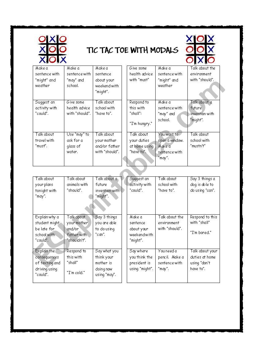 Tic Tac Toe with Modals worksheet