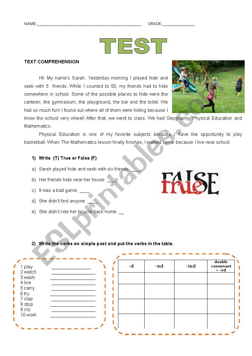 TEST  worksheet