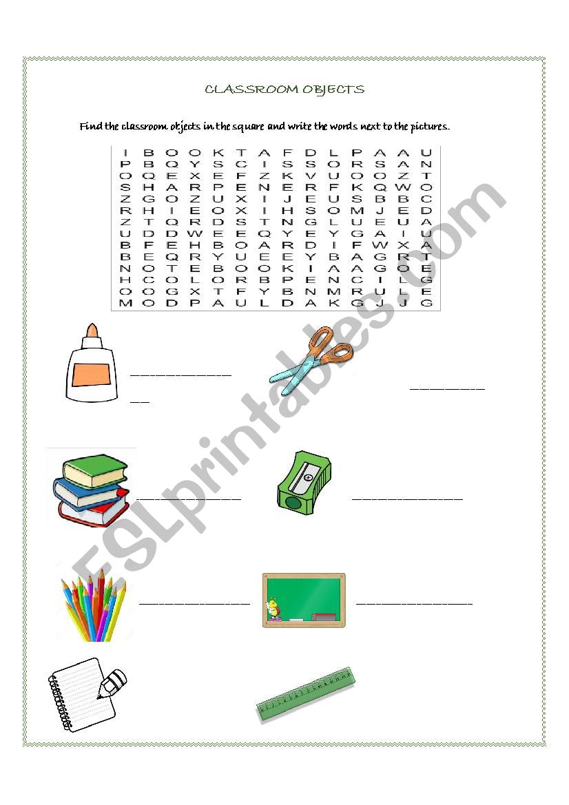 Classroom objects worksheet