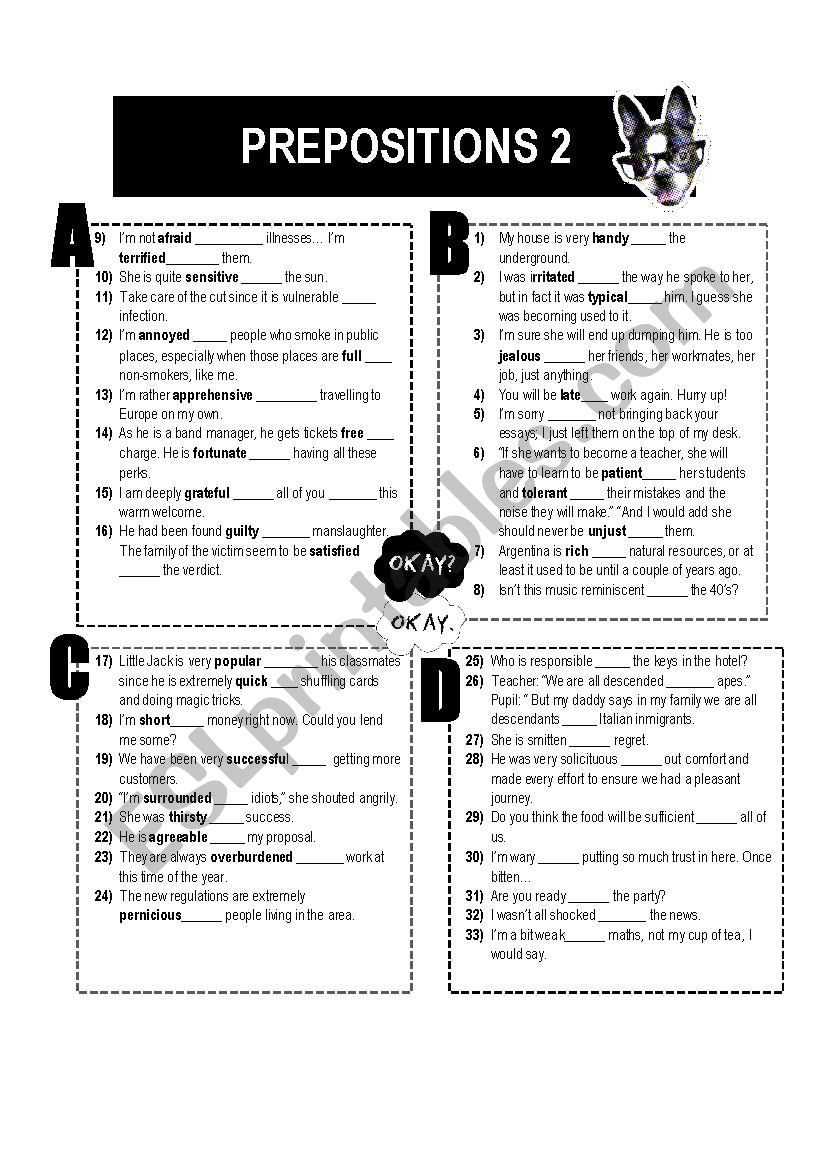 ADJECTIVES + PREPOSITIONS ( +KEY INCLUDED) 2