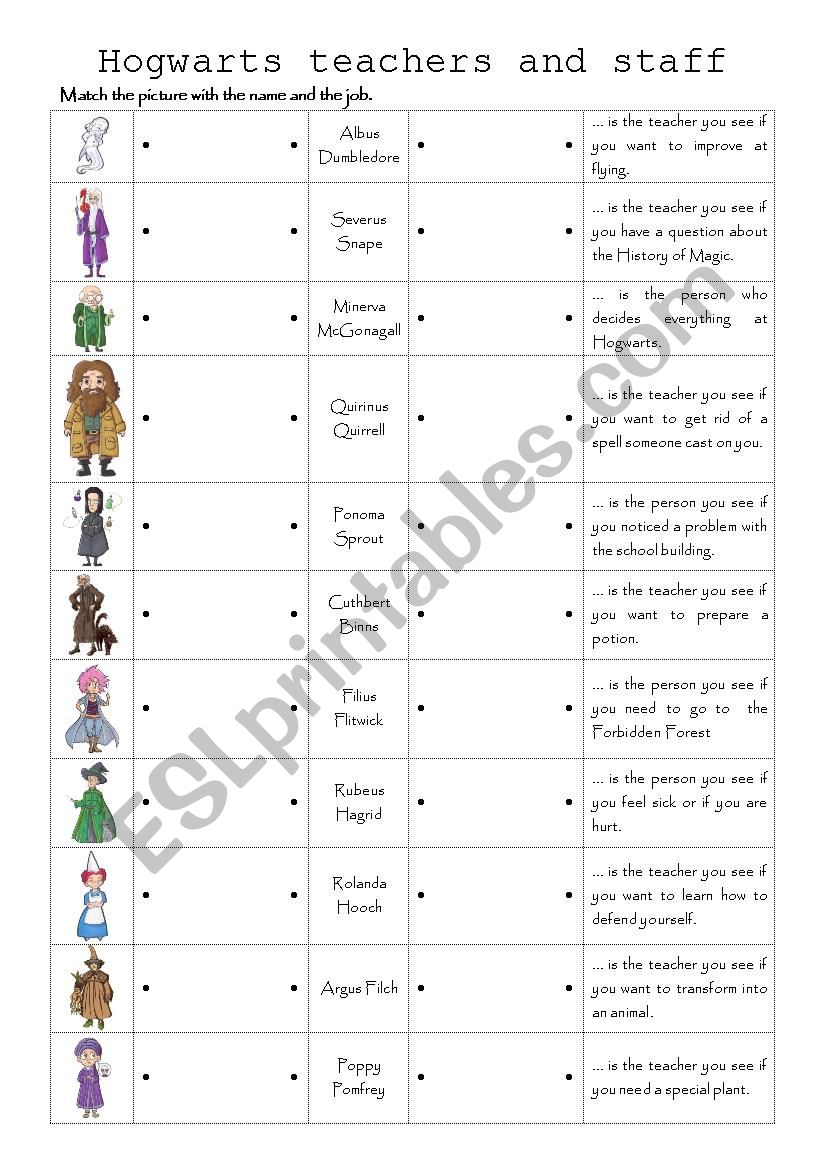 Hogwarts teachers and staff worksheet