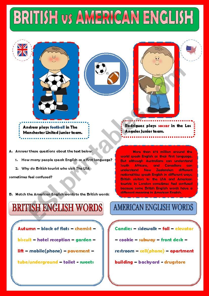 BRITISH vs AMERICAN ENGLISH  worksheet