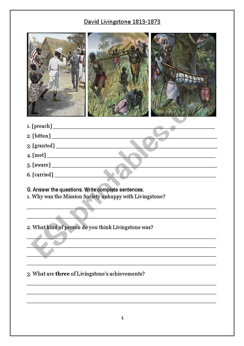 David Livingstone (pages 4-6) worksheet
