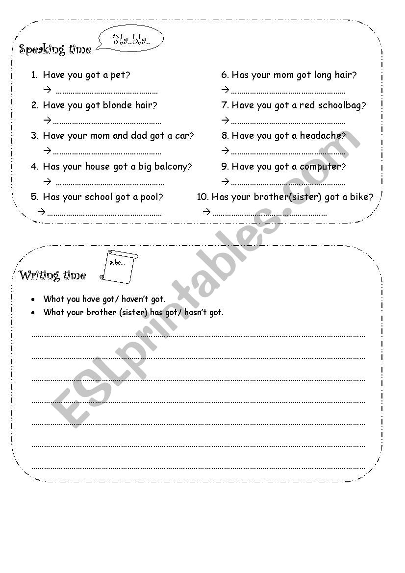 Speaking practice worksheet