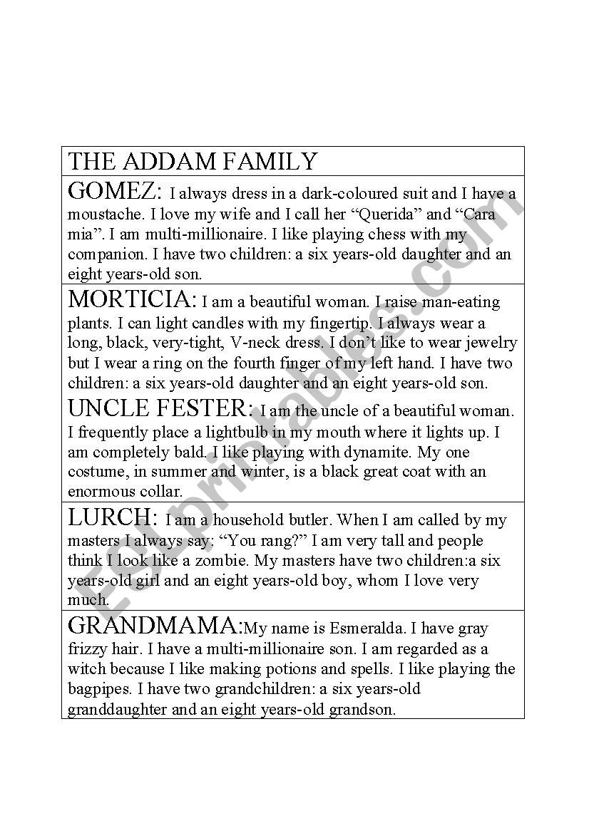 Famous families worksheet