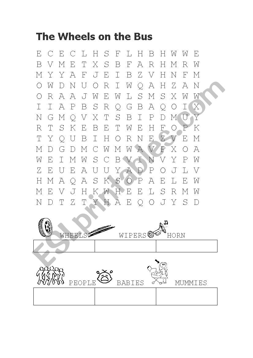The wheels on the bus wordsearch 