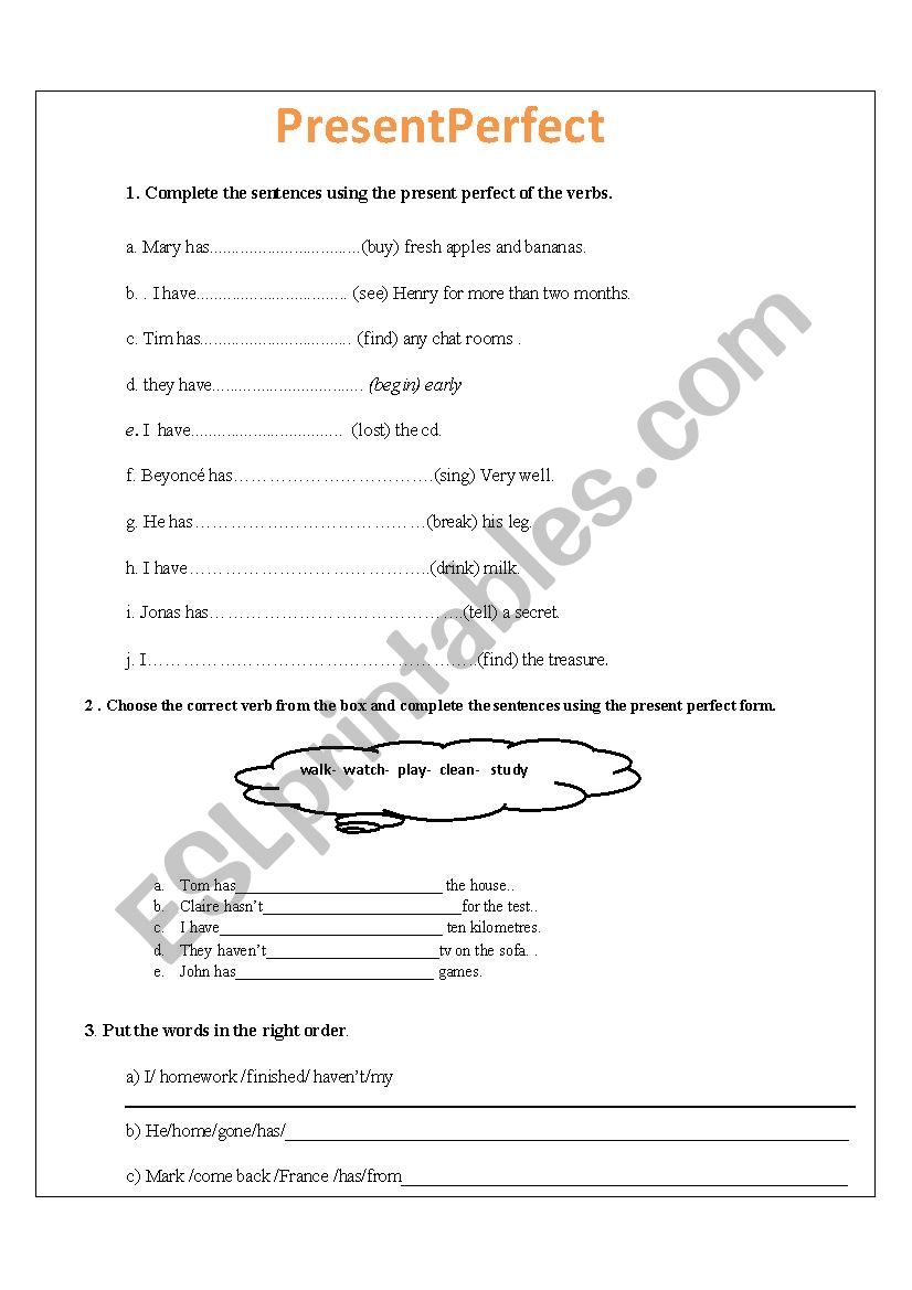 EXERCISES-PRESENT PERFECT worksheet