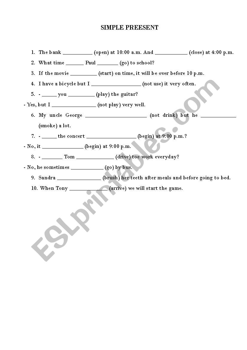 Simple Present Exercise worksheet