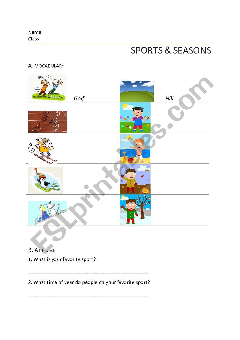 Sports and seasons worksheet