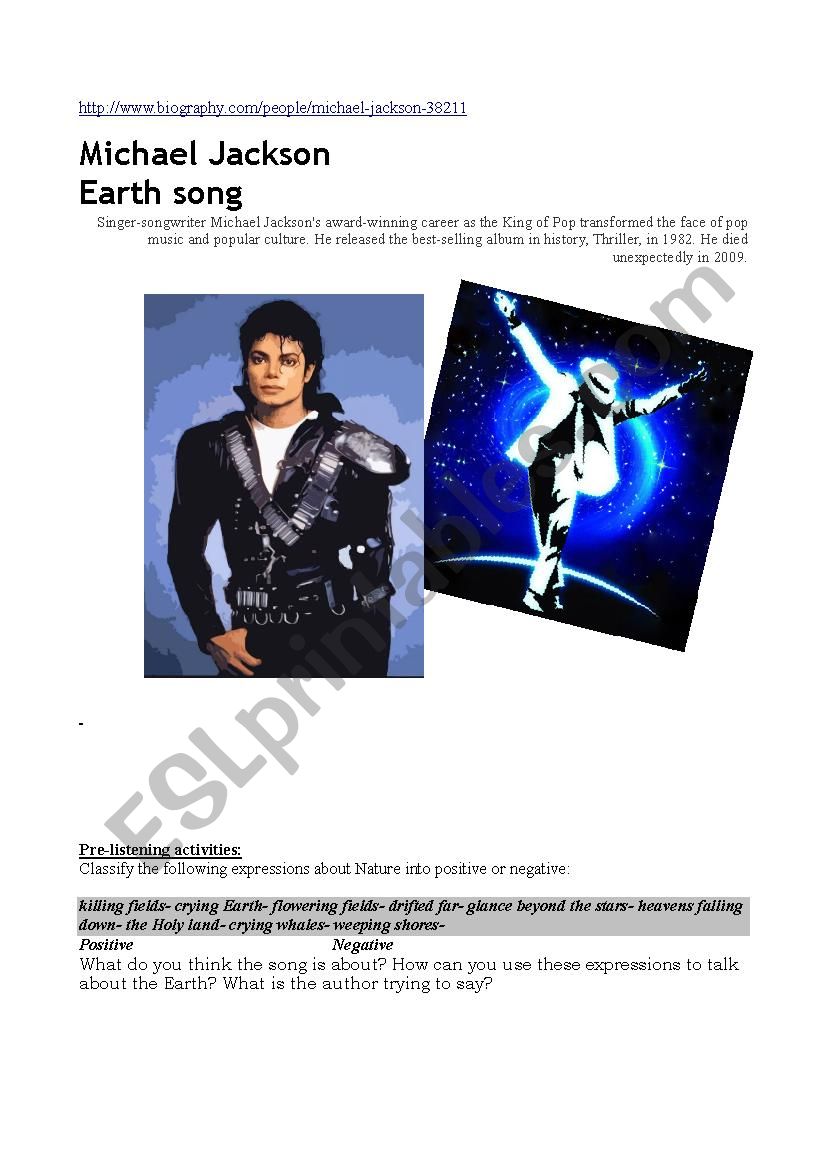 The Earth song worksheet